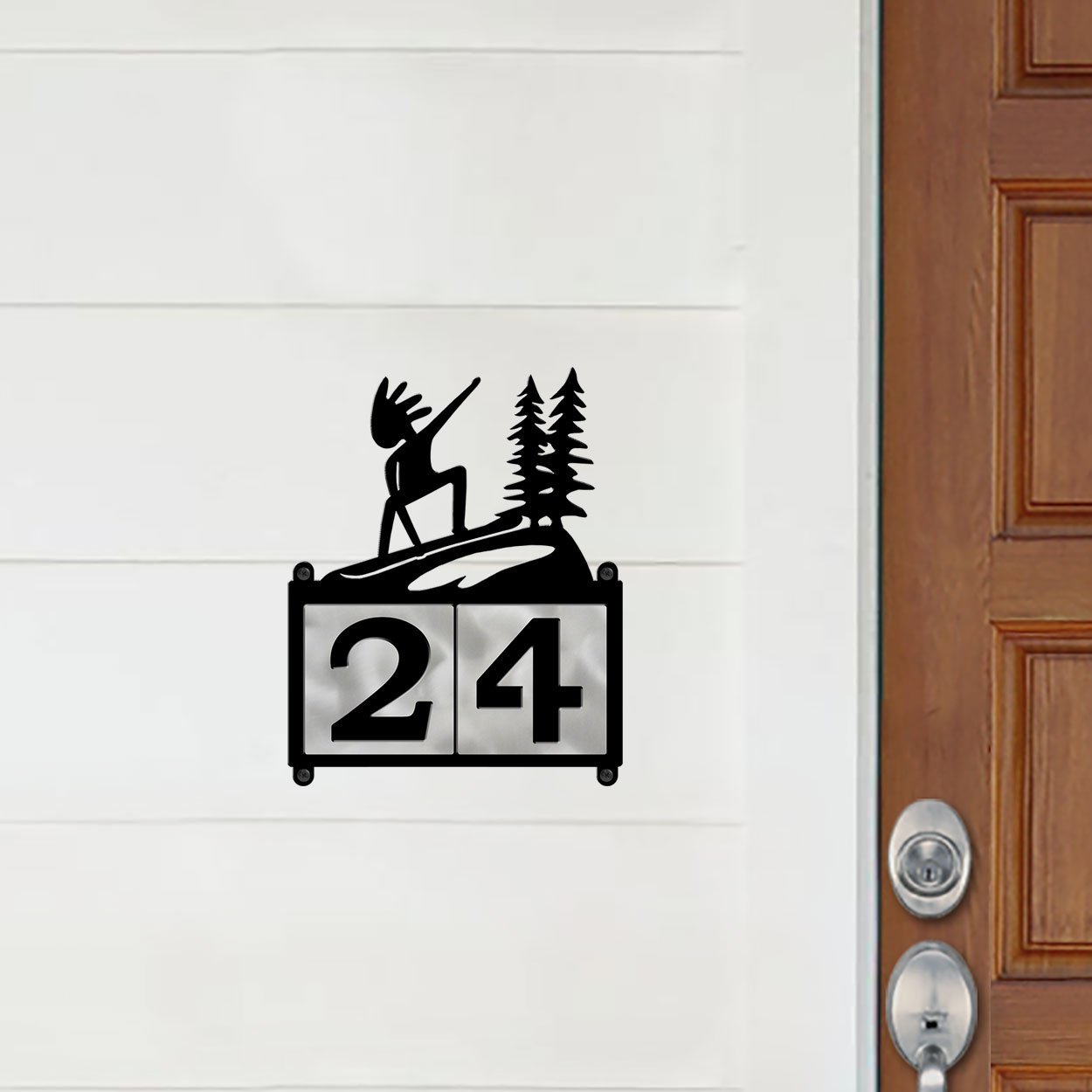 607172 - Shredding Kokopelli Design 2-Digit Horizontal 4-inch Tile Outdoor House Numbers