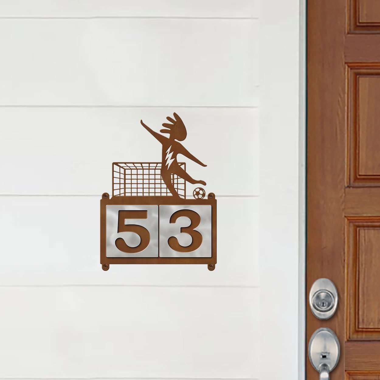 607182 - Kokopelli Lone Soccer Player Design 2-Digit Horizontal 4-inch Tile Outdoor House Numbers