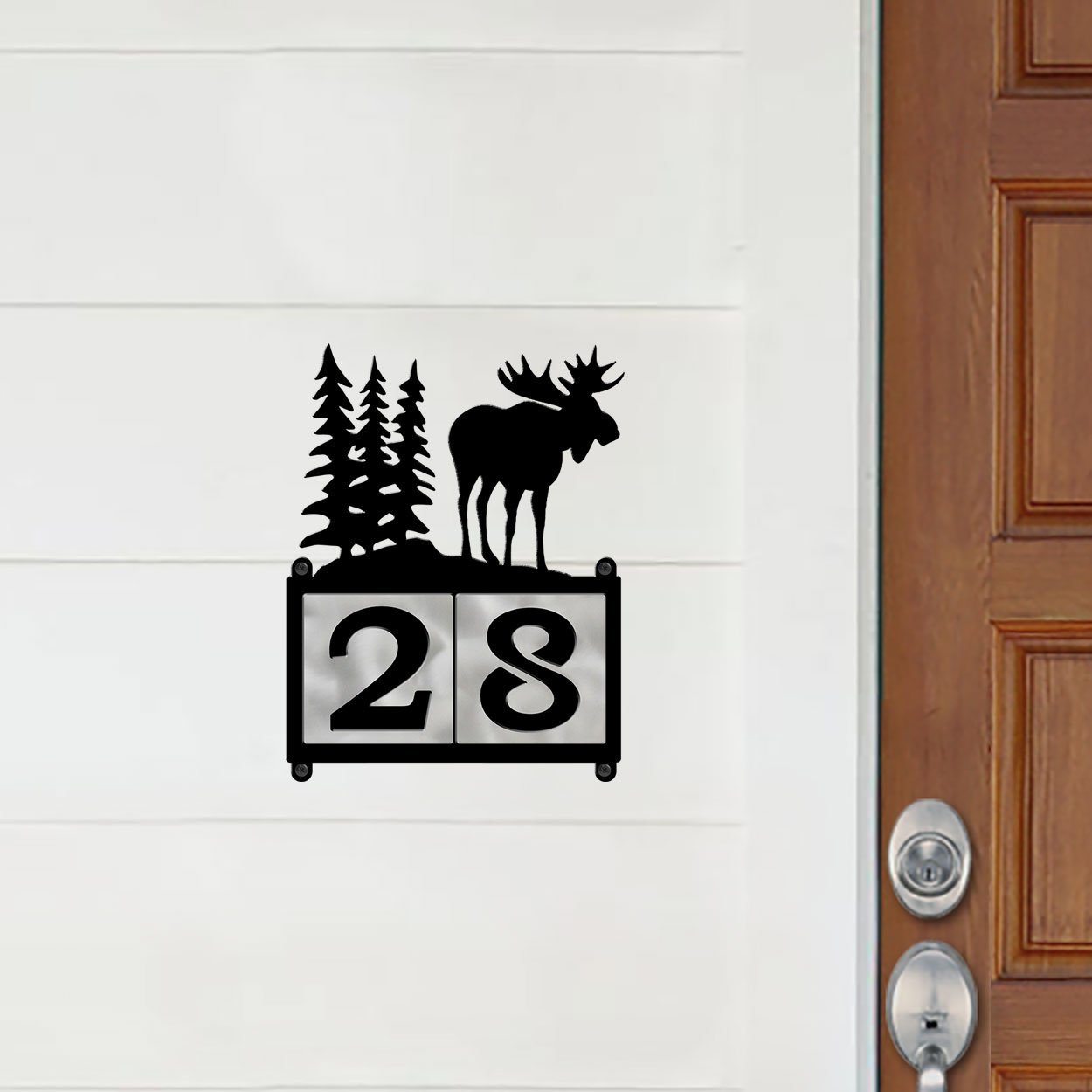 607212 - Moose in the Woods Design 2-Digit Horizontal 4-inch Tile Outdoor House Numbers
