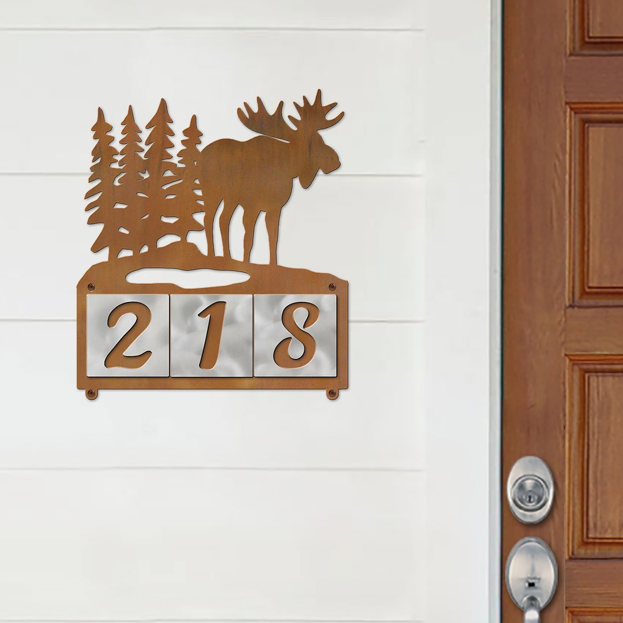 607213 - Moose in the Woods Design 3-Digit Horizontal 4-inch Tile Outdoor House Numbers