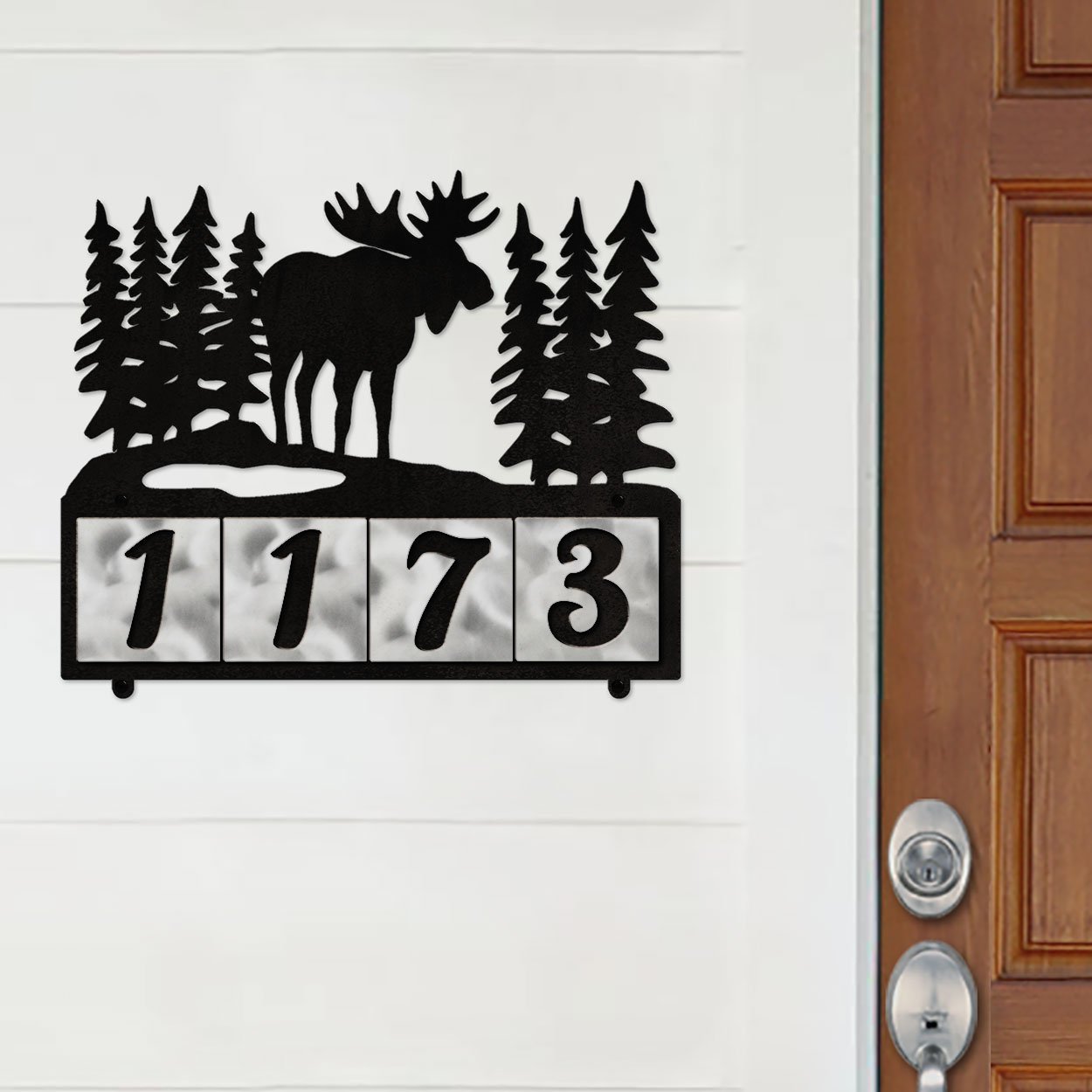 607214 - Moose in the Woods Design 4-Digit Horizontal 4-inch Tile Outdoor House Numbers
