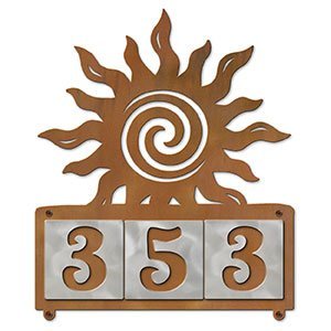 607223 - Spiral Sunset Design 3-Digit Horizontal 4-inch Tile Outdoor House Numbers