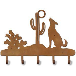 608082 - 24in Howling Coyote Design Metal Coat and Hat Hooks
