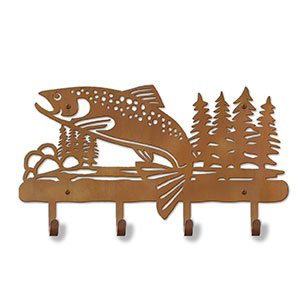 608251 - 18in Jumping Trout in Stream Design Metal Coat and Hat Hooks
