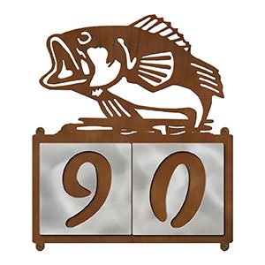 609012 - XL Jumping Bass with Trees Design 2-Digit Horizontal 6in Tile Outdoor House Numbers