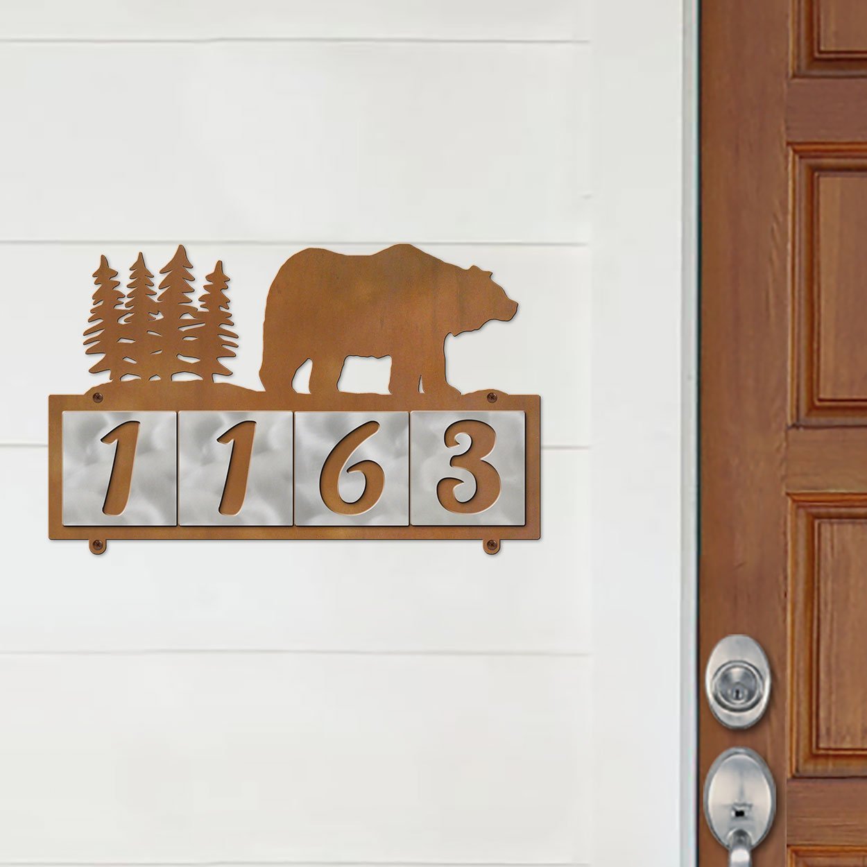 609024 - XL Bear in the Woods Design 4-Digit Horizontal 6in Tile Outdoor House Numbers