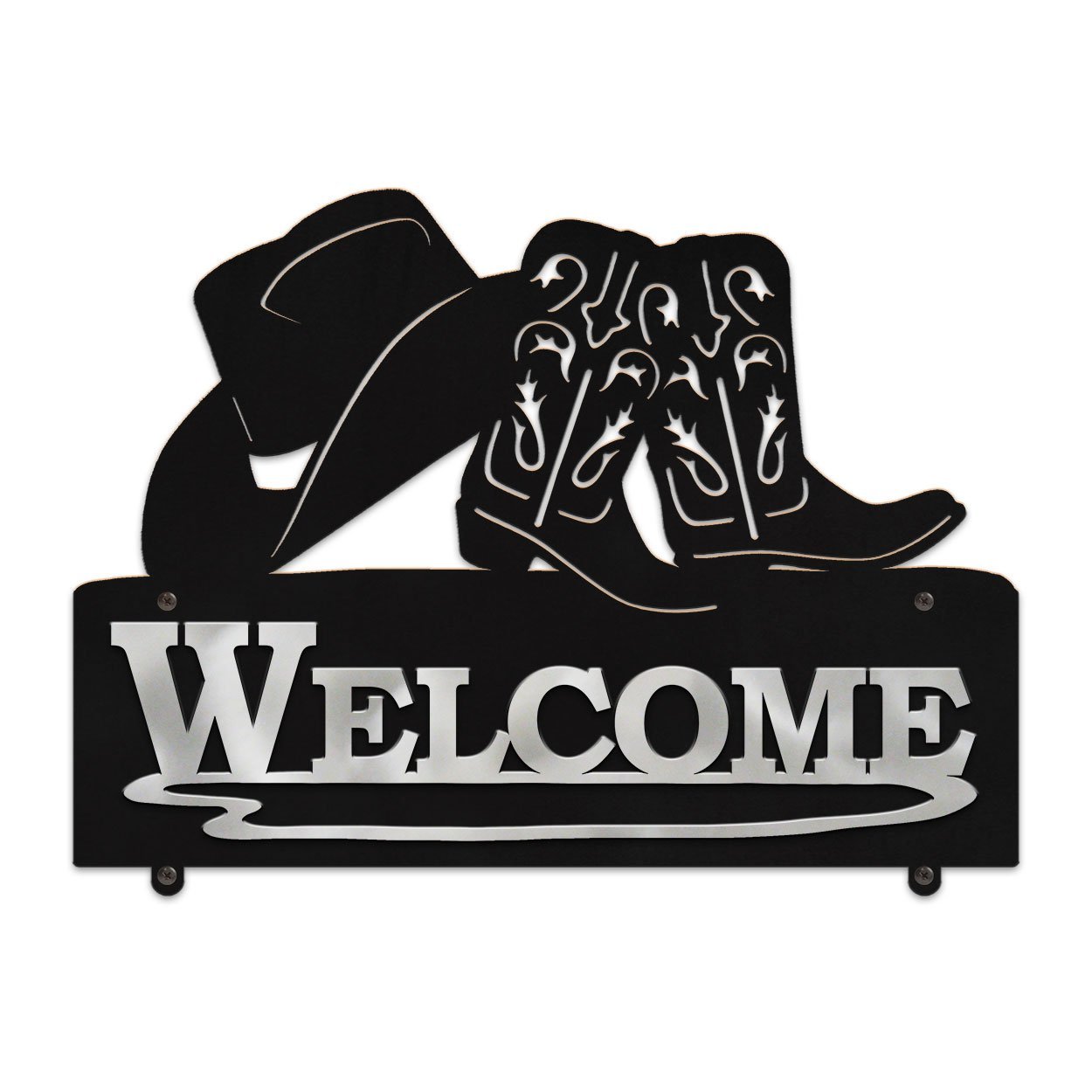 609038 - 25in Wide Hat and Boots Horizontal Metal Welcome Sign