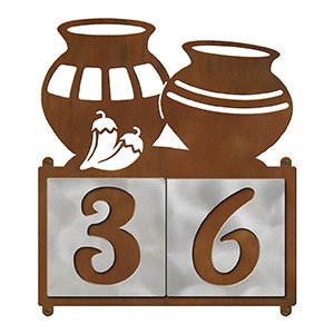 609052 - XL Four Pots with Chilies Design 2-Digit Horizontal 6in Tile Outdoor House Numbers