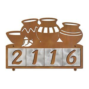 609054 - XL Four Pots with Chilies Design 4-Digit Horizontal 6in Tile Outdoor House Numbers
