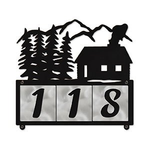 609073 - XL Cabin in the Woods Design 3-Digit Horizontal 6in Tile Outdoor House Numbers