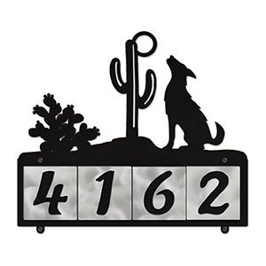609084 - XL Howling Coyote Design 4-Digit Horizontal 6in Tile Outdoor House Numbers