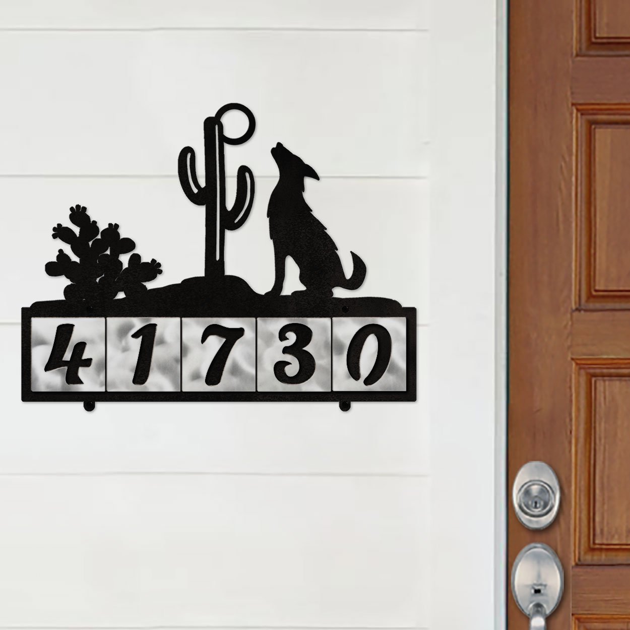 609085 - XL Howling Coyote Design 5-Digit Horizontal 6in Tile Outdoor House Numbers