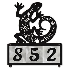609093 - XL Petroglyph Lizard Design 3-Digit Horizontal 6in Tile Outdoor House Numbers