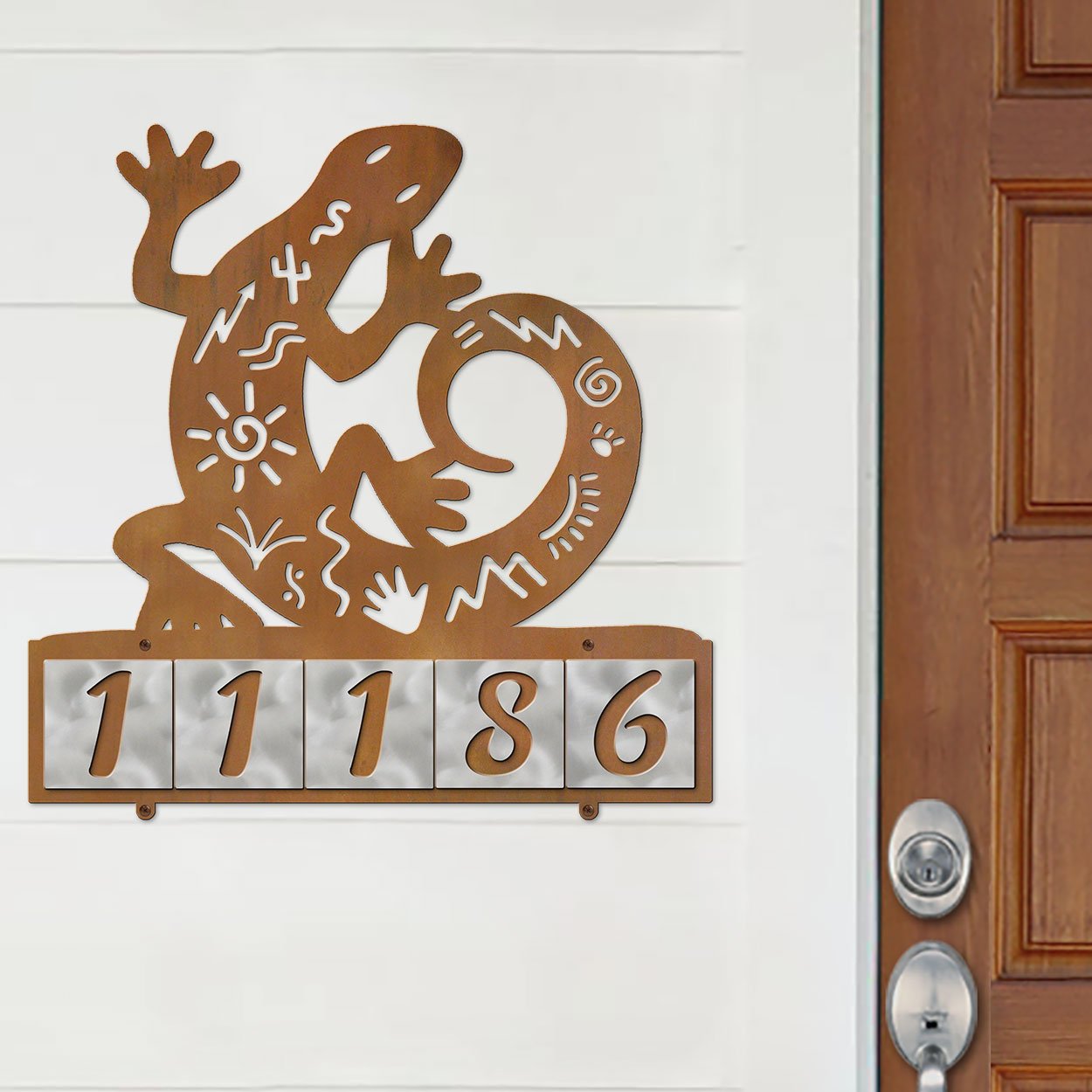 609095 - XL Petroglyph Lizard Design 5-Digit Horizontal 6in Tile Outdoor House Numbers