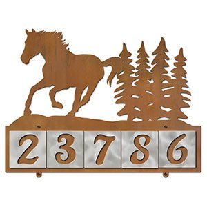 609105 - XL Running Horse Scene Design 5-Digit Horizontal 6in Tile Outdoor House Numbers