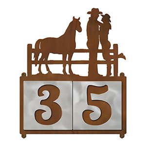 609112 - XL Cowboy Couple with Horse Design 2-Digit Horizontal 6in Tile Outdoor House Numbers
