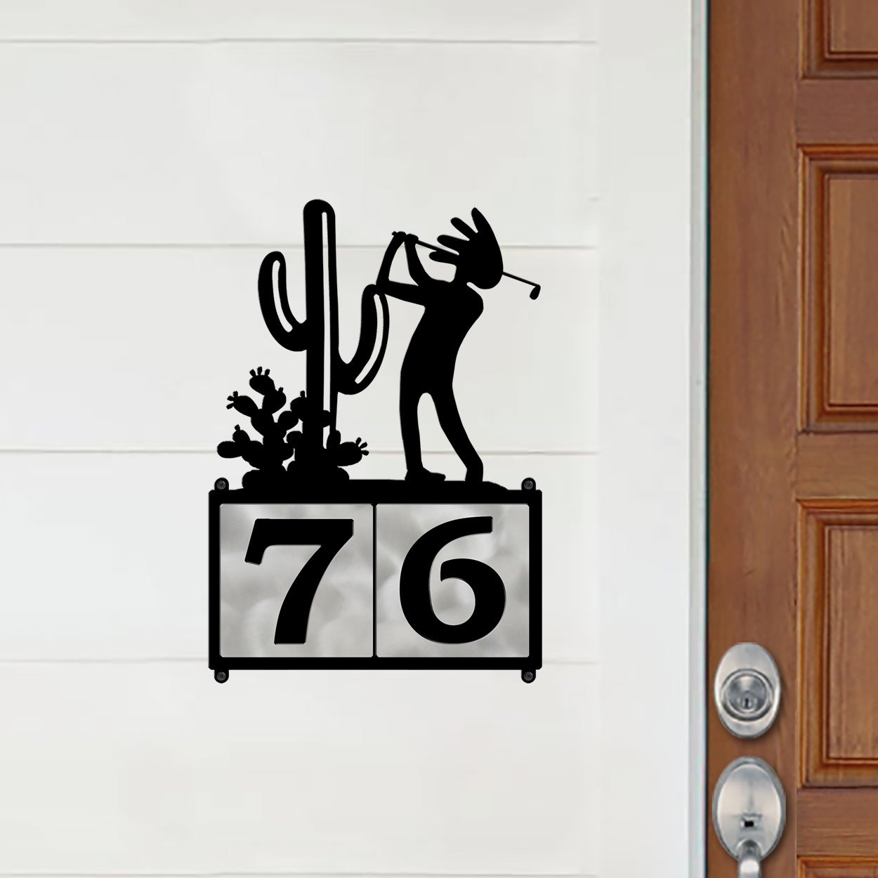 609132 - XL Kokopelli Desert Golfer Design 2-Digit Horizontal 6in Tile Outdoor House Numbers