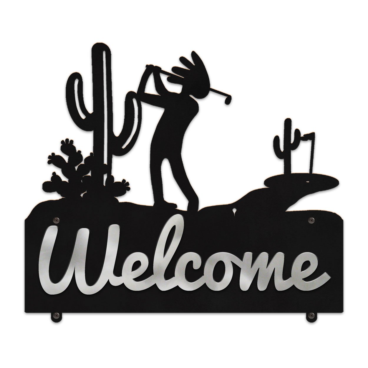 609138 - 25in W Desert Kokopelli Golf Horizontal Metal Welcome Sign