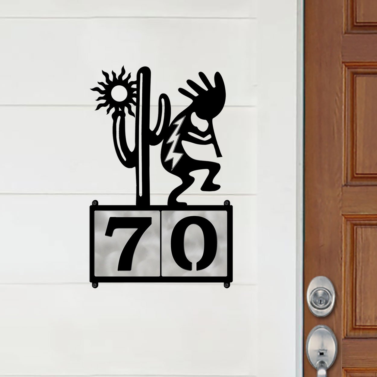 609152 - XL Kokopelli Desert Scene Design 2-Digit Horizontal 6in Tile Outdoor House Numbers