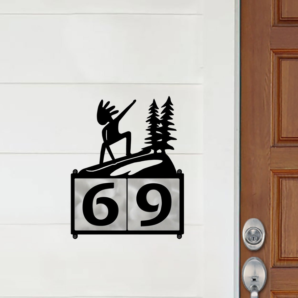609172 - XL Shredding Kokopelli Design 2-Digit Horizontal 6in Tile Outdoor House Numbers