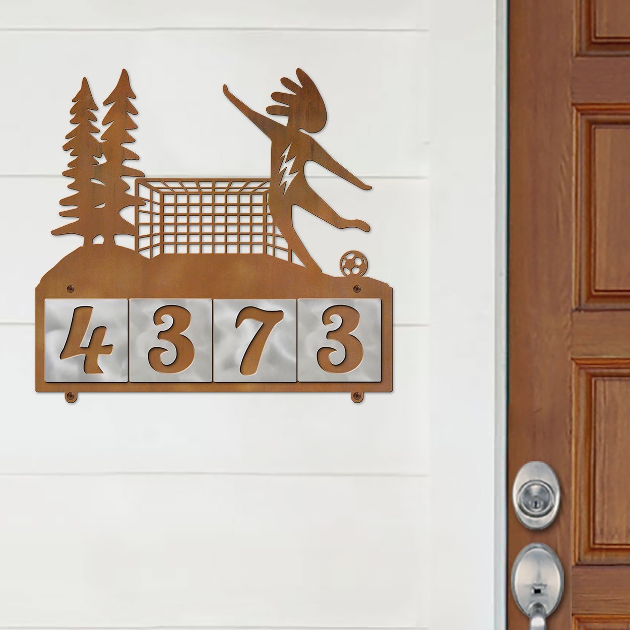609184 - XL Kokopelli Lone Soccer Player Design 4-Digit Horizontal 6in Tile Outdoor House Numbers