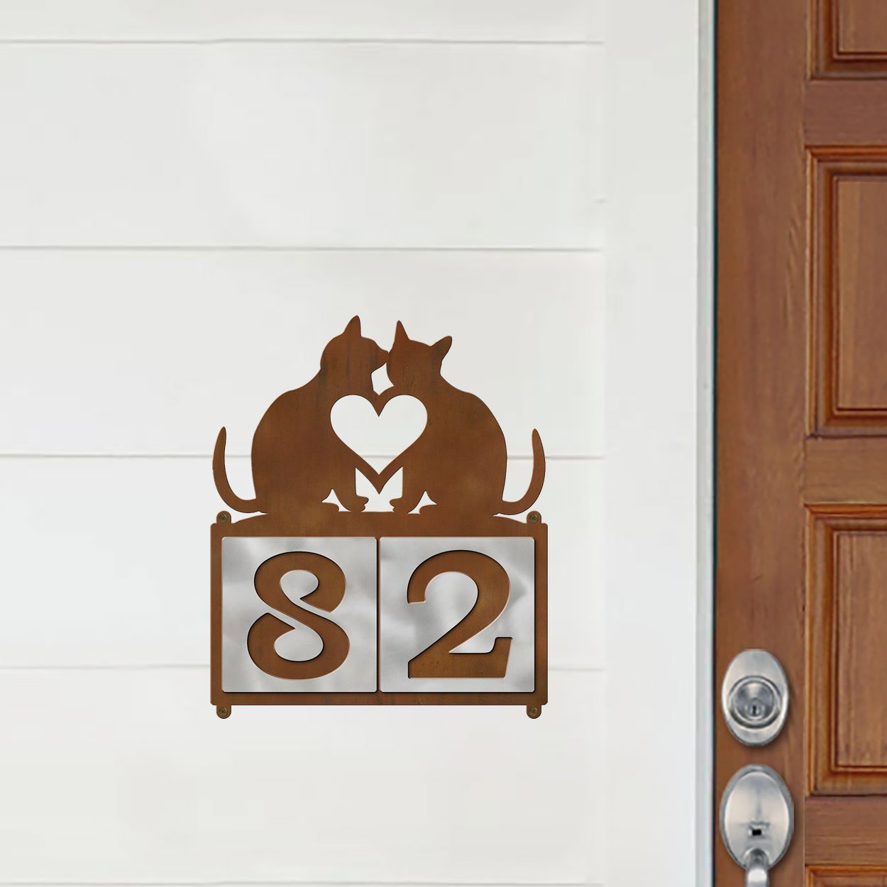 609202 - XL Two Cats in Love Design 2-Digit Horizontal 6in Tile Outdoor House Numbers