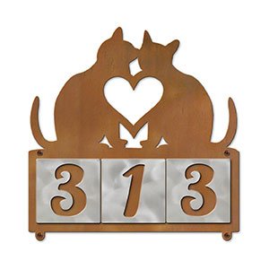 609203 - XL Two Cats in Love Design 3-Digit Horizontal 6in Tile Outdoor House Numbers