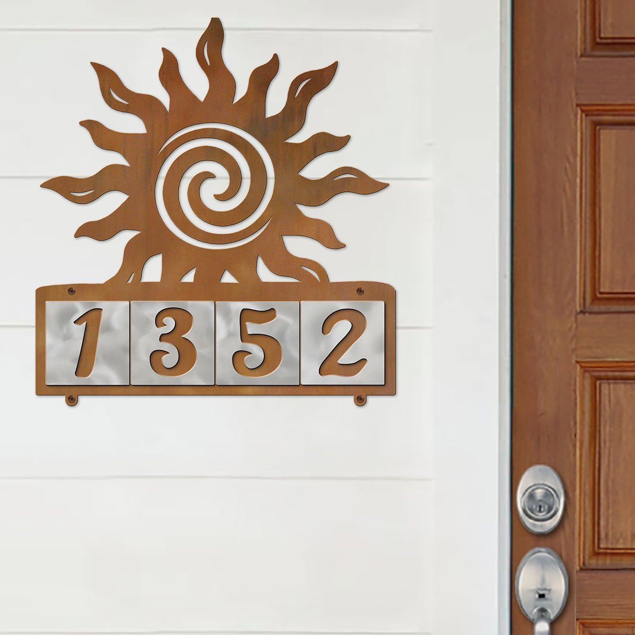 609224 - XL Spiral Sunset Design 4-Digit Horizontal 6in Tile Outdoor House Numbers