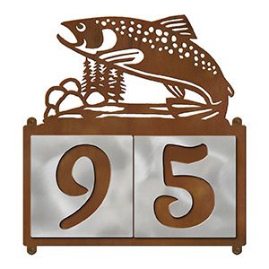 609252 - XL Jumping Trout in Stream Design 2-Digit Horizontal 6in Tile Outdoor House Numbers