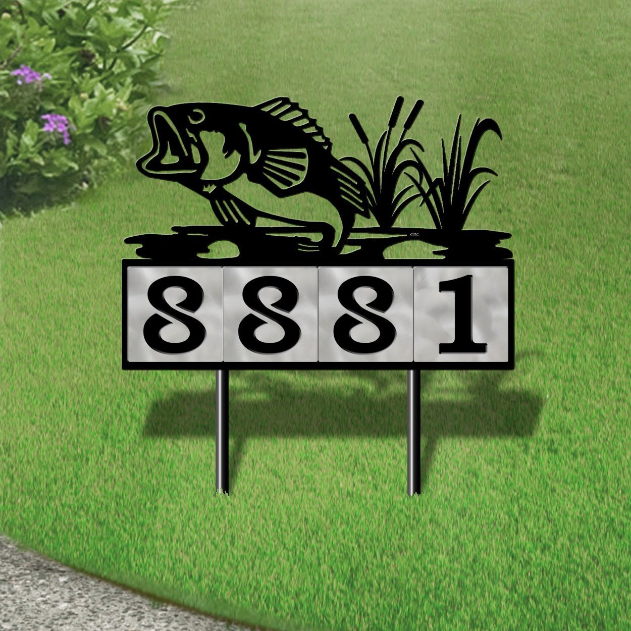 610004 - Bass in Reeds 4-Digit Horizontal 6in Tiles Yard Sign