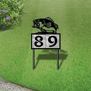 610012 - Jumping Bass with Trees Design 2-Digit Horizontal 6-inch Tile Outdoor House Numbers Yard Sign