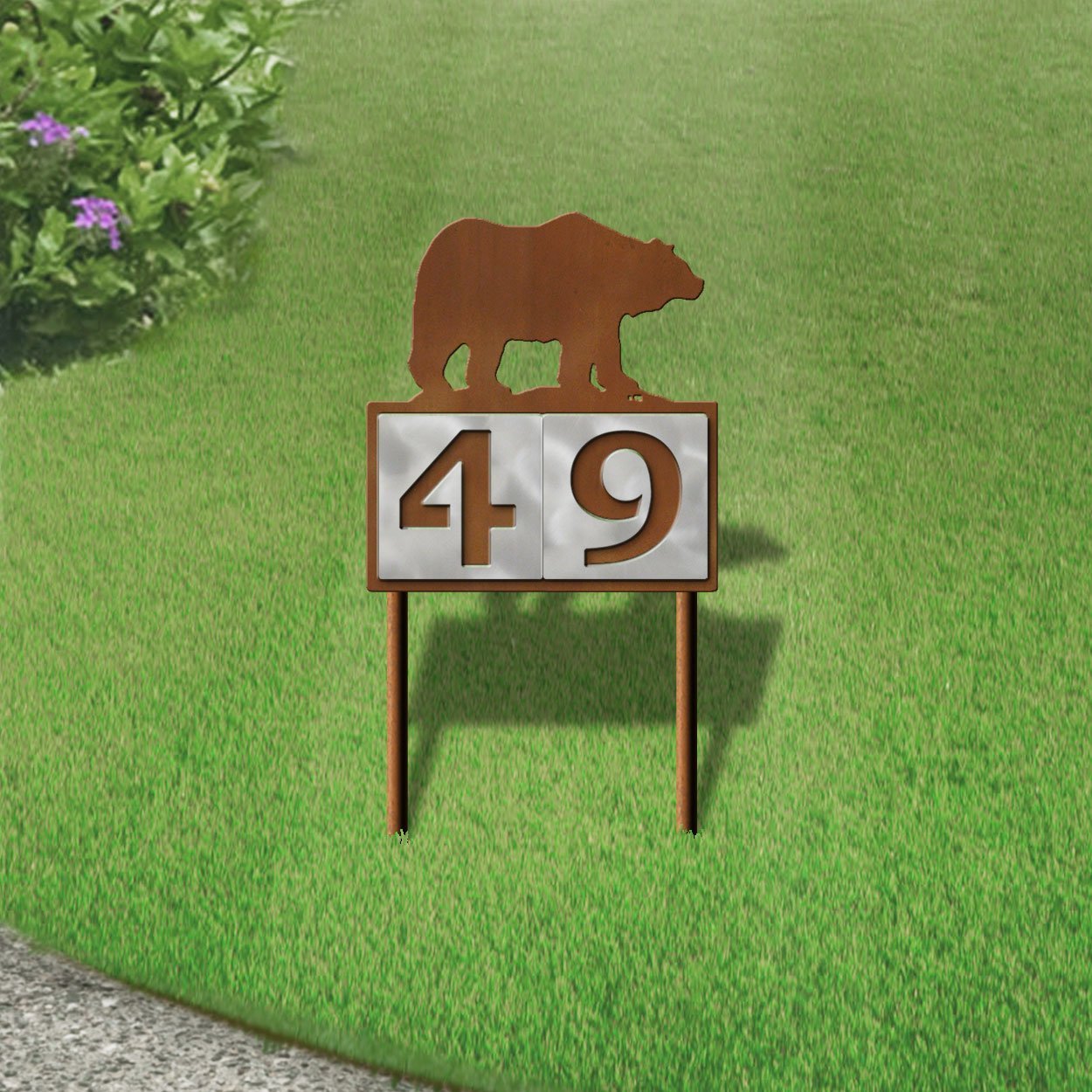 610022 - Bear in the Woods Design 2-Digit Horizontal 6-inch Tile Outdoor House Numbers Yard Sign