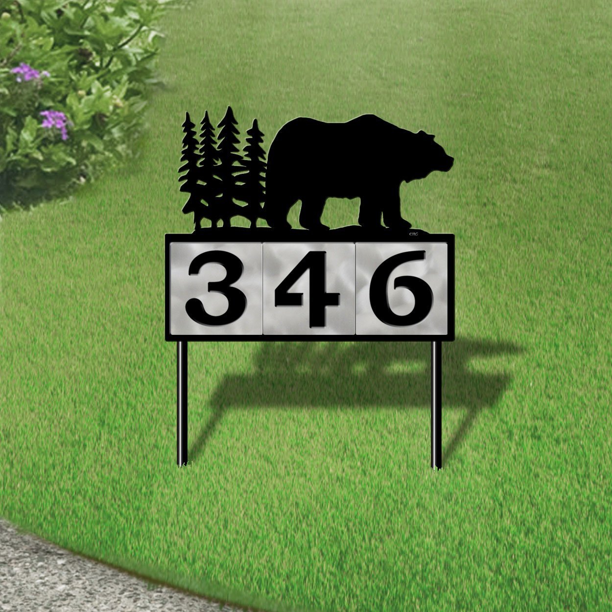 610023 - Bear in the Woods Design 3-Digit Horizontal 6-inch Tile Outdoor House Numbers Yard Sign