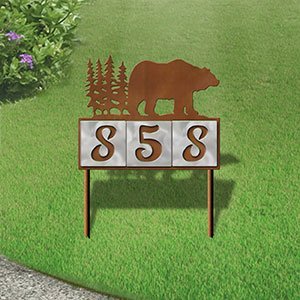 610023 - Bear in the Woods Design 3-Digit Horizontal 6-inch Tile Outdoor House Numbers Yard Sign