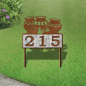 610053 - Four Pots with Chilies Design 3-Digit Horizontal 6-inch Tile Outdoor House Numbers Yard Sign