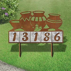 610055 - Four Pots with Chilies Design 5-Digit Horizontal 6-inch Tile Outdoor House Numbers Yard Sign