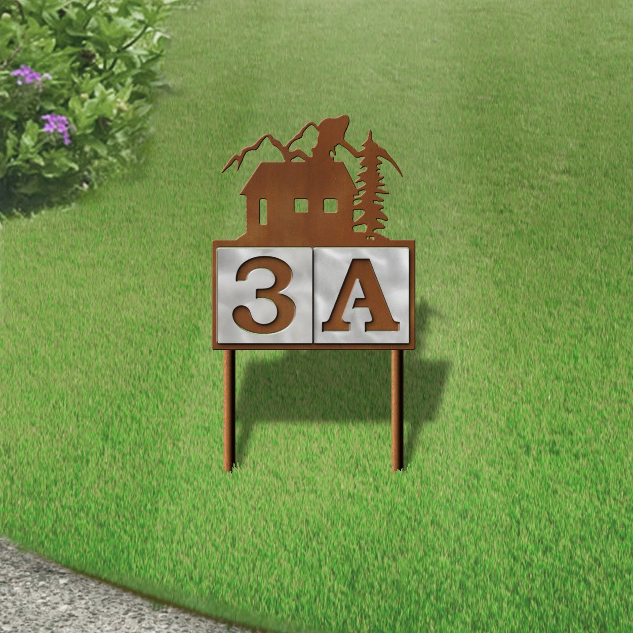 610072 - Cabin in the Woods Design 2-Digit Horizontal 6-inch Tile Outdoor House Numbers Yard Sign