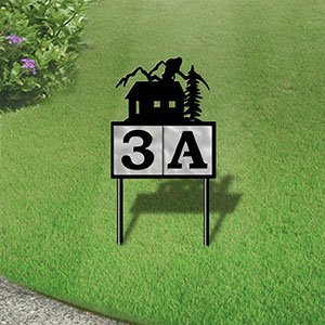 610072 - Cabin in the Woods Design 2-Digit Horizontal 6-inch Tile Outdoor House Numbers Yard Sign