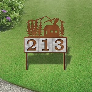 610073 - Cabin in the Woods Design 3-Digit Horizontal 6-inch Tile Outdoor House Numbers Yard Sign