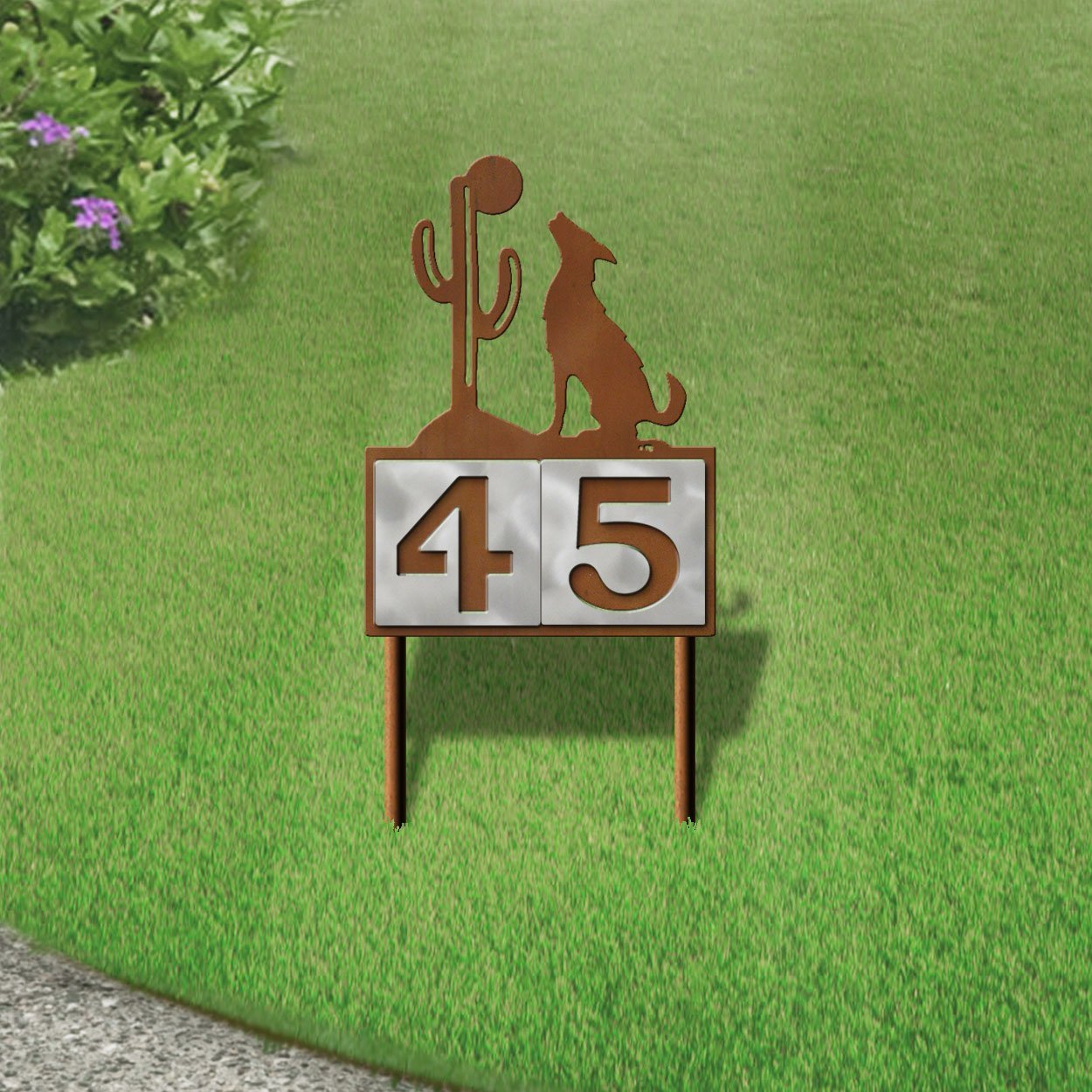 610082 - Howling Coyote Design 2-Digit Horizontal 6-inch Tile Outdoor House Numbers Yard Sign