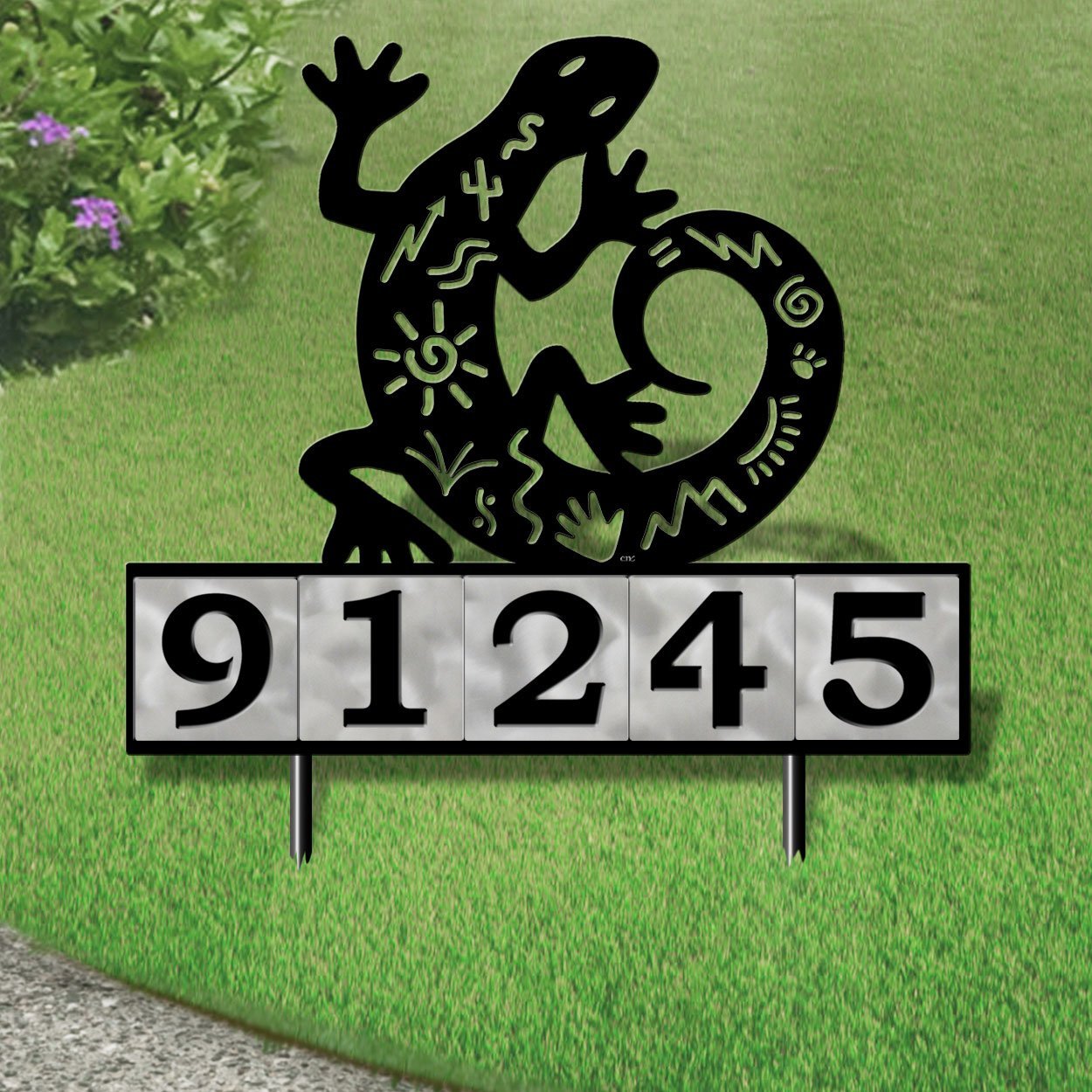 610095 - Petroglyph Lizard Design 5-Digit Horizontal 6-inch Tile Outdoor House Numbers Yard Sign