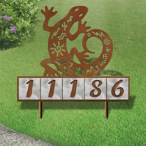 610095 - Petroglyph Lizard Design 5-Digit Horizontal 6-inch Tile Outdoor House Numbers Yard Sign