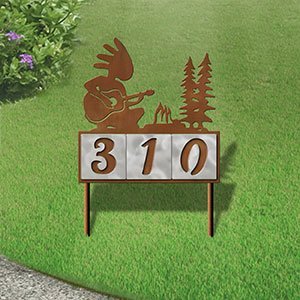 610123 - Camping Guitar Kokopelli Design 3-Digit Horizontal 6-inch Tile Outdoor House Numbers Yard Sign