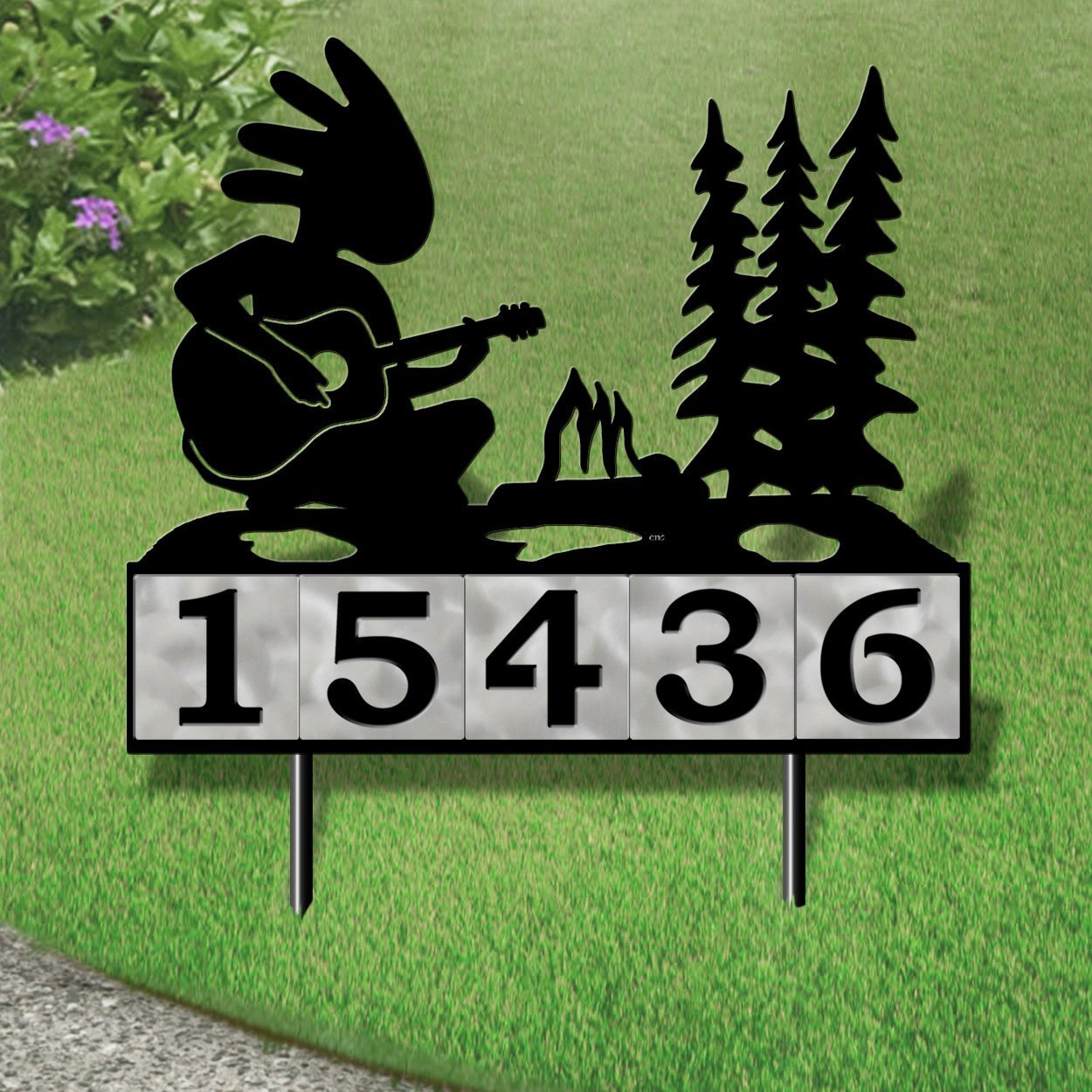 610125 - Camping Guitar Kokopelli Design 5-Digit Horizontal 6-inch Tile Outdoor House Numbers Yard Sign