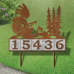 610125 - Camping Guitar Kokopelli Design 5-Digit Horizontal 6-inch Tile Outdoor House Numbers Yard Sign