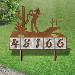 610135 - Kokopelli Desert Golfer Design 5-Digit Horizontal 6-inch Tile Outdoor House Numbers Yard Sign