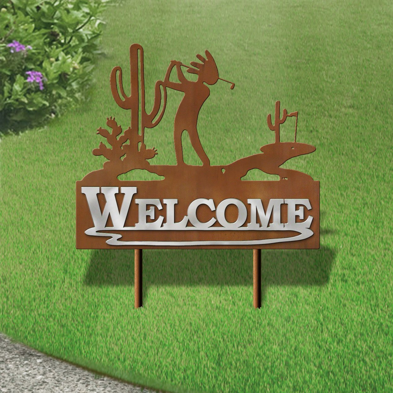 610138 - 25in Wide Desert Kokopelli Golf Welcome Metal Yard Sign
