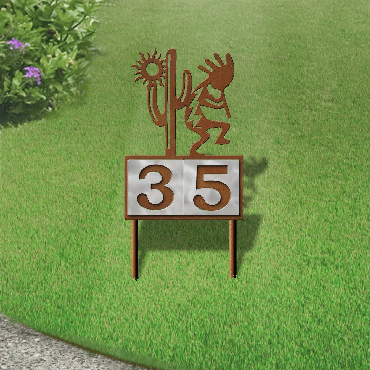 610152 - Kokopelli Desert Scene Design 2-Digit Horizontal 6-inch Tile Outdoor House Numbers Yard Sign