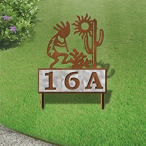610153 - Kokopelli Desert Scene Design 3-Digit Horizontal 6-inch Tile Outdoor House Numbers Yard Sign