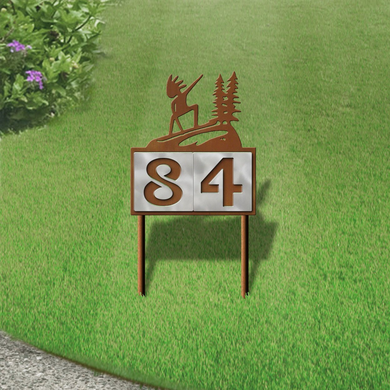 610172 - Shredding Kokopelli Design 2-Digit Horizontal 6-inch Tile Outdoor House Numbers Yard Sign